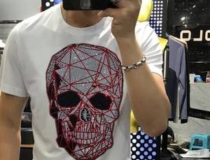 100% coton Hommes Strass T shirt Manches courtes 0 Cou T- shirts Offre Spéciale - Product Image 5