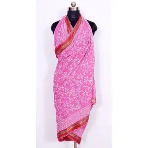 ผ้าพันคอผ้าฝ้าย,ผ้าพันคอพิมพ์ลายบล็อกมือแบบอินเดียผ้าพันคอชายหาด Pareo ตกแต่งแฮนด์เมดผ้าคลุมฤดูร้อน - Product Image 1