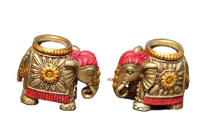 NIRMALA HANDICRAFTS Wooden Enamel Work <b>Elephant</b> Tea Light Candle Holder Iron Handmade Eco-Friendly Christmas <b>Decor</b> Showpiece - Product Image 3