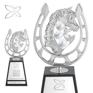 Troféu feito sob encomenda da lucky horseshoe prêmio cromado banhado brilhante cristais corte presente corporativo