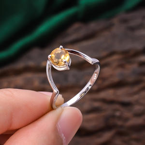 92.5 Sterling Silver 1.7 Gram Ring Natural Yellow Citrine Gemstone Round Shape November Birthstone <b>Jewelry</b> - Product Image 3