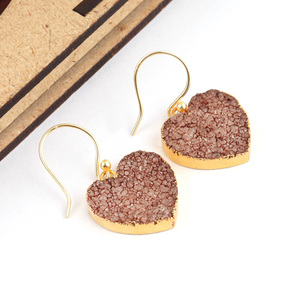 Pendientes colgantes en forma de corazón de azúcar marrón natural, joyería de oro galvanizada hecha a mano, venta al por mayor - Product Image 5