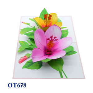 การ์ดป๊อปอัพ 3 มิติ ลายดอกชบาสีสันสดใส งานฝีมือคิริกามิ การ์ดอวยพร ของที่ระลึกวันเกิด ของขวัญ - Product Image 2
