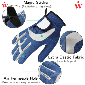 Guantes de golf OEM con logotipo personalizado para hombre, nuevo diseño, tela de cuero azul blanco, ajuste perfecto, piezas al por mayor de fábrica - Product Image 6
