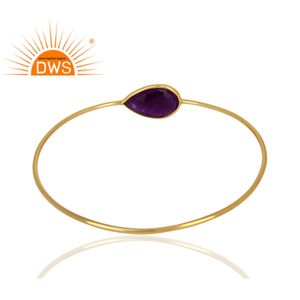 Natural Purple Aventurine Gemstone Bangle Jewelry Wholesaler Gold Plated <b>Silver</b> <b>Cuff</b> <b>Bracelet</b> Jewelry Supplier - Product Image 3