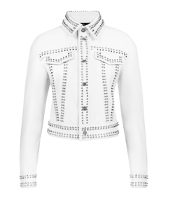 Chaqueta de cuero con cierre de cremallera para mujer, nuevo diseño, 2021, tachuelas y pinchos, color blanco - Product Image 1