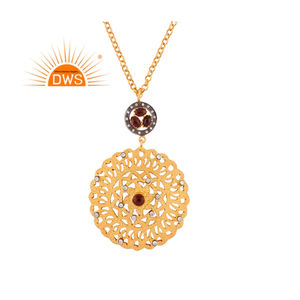 Collier pendentif design filigrane bijoux en argent plaqué or CZ collier de pierres précieuses tourmaline rose Collection Vintage - Product Image 1