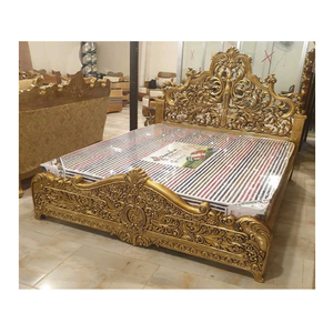 Lit Double en bois de teck sculpté à la main, modèle indien, produit de luxe, sculpté à la main, plusieurs tailles, King Size - Product Image 1