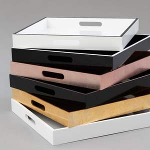 Venta caliente de lujo hecho a mano personalizado Rectangular bandeja LACQUER bandeja con mango MDF molde al por mayor - Product Image 5