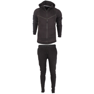Ensemble de jogging d'entraînement d'hiver pour hommes, survêtement athlétique de haute qualité avec sweat à capuche et pantalon de jogging à revers côtelés, 100 % coton extensible dans les quatre sens - Product Image 5