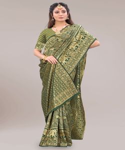 Banarasi soie Jacquard Saree femmes fête Festival tenue quotidienne Design moderne à feuilles persistantes doux coton soie en gros bas prix - Product Image 4