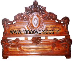 Lit double en bois fait à la main décoratif de maison de salon et d'hôtel dans la conception découpée avec l'incrustation en laiton - Product Image 2