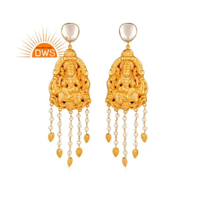 New 22k Gold Plated Temple Earring Designer Crystal Gemstone Earring Wholesale Indian Traditional Jewelry