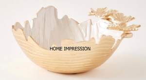 Bol fantaisie design moderne et décoratif unique pour la maison Bol d'accent en forme de feuille en métal Design martelé Bol de vaisselle au look luxueux - Product Image 5