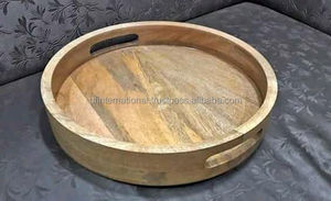 Plateau de service en bois rond, pour le petit déjeuner, décoration faite à la main, avec poignée, plateau rond en bois, meilleure qualité - Product Image 2