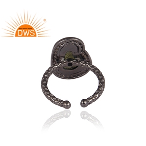 Bague ajustable en argent sterling avec design fait à la main, moldavite brute naturelle et diamant, fabricant de bijoux - Product Image 4