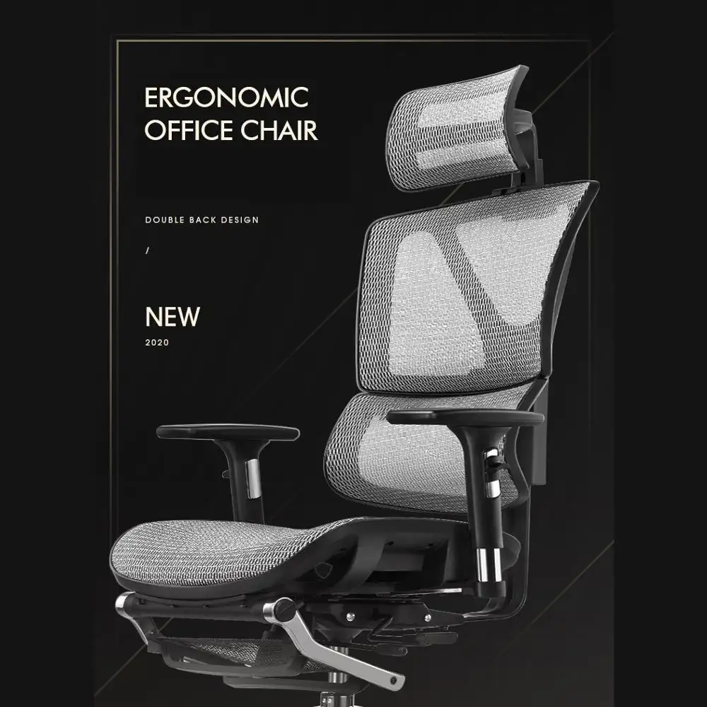 Cadeira de escritório de malha ergonômica alta, com descanso de cabeça ajustável