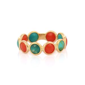 Anillo eternidad de Coral Natural y turquesa para hombre y mujer, sortija apilable de oro amarillo fino de 18K, joyería personalizada al por mayor - Product Image 2
