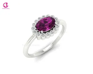 Bague Halo en or massif avec grenat et diamant, anneau en Rhodolite, pour cadeau, prix de gros en inde,