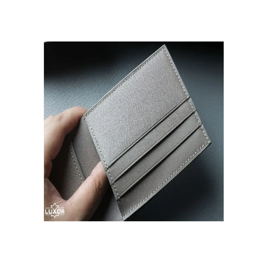 Grey Color Bill Divider Feature For Men Calf Leather Lining Material Calf Bifold Wallet Export From Vietnam