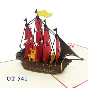 海盗船弹出式卡片手工制作越南纸问候畅销工艺品批发定制3D装饰