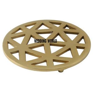 Handmade Designer <b>Gold</b>-Finished round Metal Trivet Classic Stylish Fancy Trivet with Carton Packing - Product Image 1