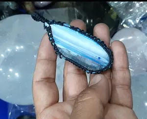 Superb blue lace agate macrame pendent, indian hot designer jewelry suppliers