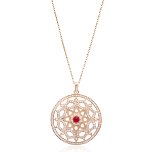 Traditional Design Pendant Garnet Stone Charm Necklace Turkish Handmade Wholesale 925 Sterling <b>Silver</b> Jewelry - Product Image 1