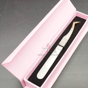 Pinzas para extensiones de pestañas Punta de fibra Agarre Pinzas para pestañas de visón delgadas de 90 grados Plasma azul - Product Image 5