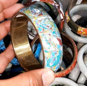 Natural Multi Round Faceted Gemstone Gold Plated <b>Metal</b> Solid Bangle <b>Bracelet</b> - Product Image 1