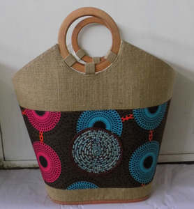 Tela de rafia africana con cierre de cremallera, asas de madera y cuero, tejido de Bambú - Product Image 3