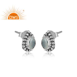 Boucles d'oreilles en pierre précieuse de calcédoine, bijoux Vintage, en argent, coupé à la peau naturelle, vente en gros, 925 - Product Image 2