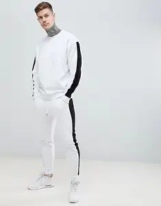 Trendy White with Black Side Stripped Tracksuit Men's (GOTS)