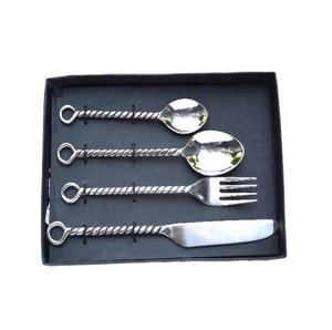 Ensemble de couverts en acier fait à la main de haute qualité dans le vernis miroir avec poignée en bout de boucle ensemble de couverts de dîner en acier ensemble de dîner en gros - Product Image 1