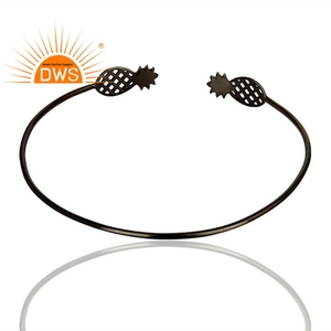 Pulsera de plata de primera ley con diseño de piña para mujer, brazalete, plata esterlina 925, color negro, oxidado - Product Image 3