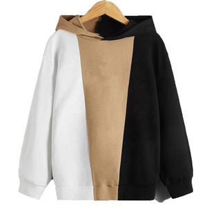 Sweat-shirt polaire personnalisé éco-responsable pour homme avec capuche à épaules tombantes, design patchwork color block, logo personnalisé - Automne - Product Image 4