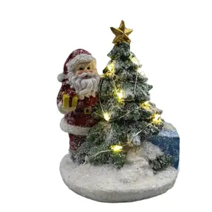 Luz led tradicional para decoração natalina, estatueta de papai noel com luz led para decoração de casa, artesanato com resina de árvore