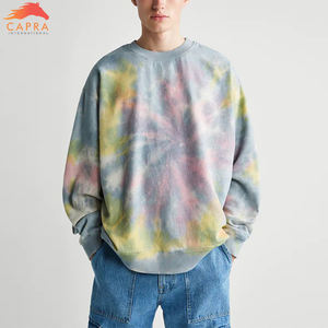 2025 nuevo fabricante de alta calidad Algodón hombros caídos hombres sudadera Tie Dye suelta acanalado adornos hombres sudadera - Product Image 4