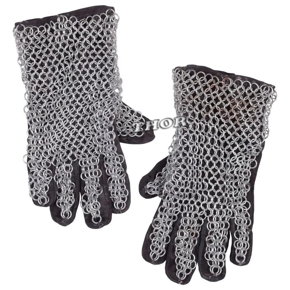 Butted Chain mail Gauntlets Costume Medieval Protective 18Ga Steel Silver Polihed