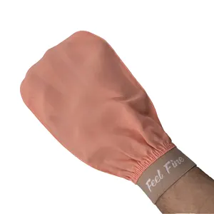 Exfoliating Fake Tan Removing Beauty Bath Glove Salmon Pink Color Turkish Natural Silk Kese for Body