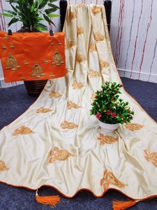 Sarees Soie Partie Porter Indien Dernier Designer Femmes Porter Sari avec Blouse Japon Satin Crape Soie Tissus Doux Impression Numérique Sari Ethnique - Product Image 3