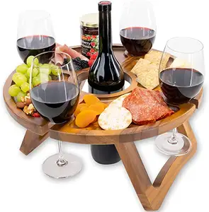 Tavolo da Picnic pieghevole in legno per esterni con supporto per bicchiere di vino tavolo da Picnic 2 in 1 tavolo pieghevole creativo per giardino esterno Tr