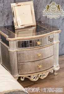 Conjunto de muebles de dormitorio tallados, Set de cama y dormitorio con acabado clásico de madera y plata, Ultra lujoso, Moderno - Product Image 3