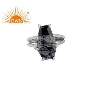 Natural Coffin Shape Snowflake Obsidian Gemstone Ring <b>Set</b> Fine 925 Sterling <b>Silver</b> Coffin Ring Jewelry Wholesaler - Product Image 1