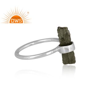 Hecho a mano 925 plata esterlina fina Natural moldavita áspera piedra preciosa anillo apilable fabricante de joyas - Product Image 3