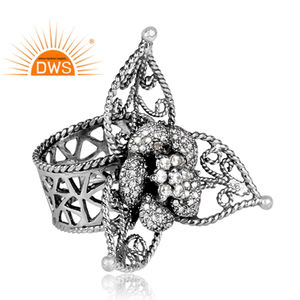 ดอกไม้รูปปูชุดสีขาวเพทายพลอยผู้หญิงวงแหวนเครื่องประดับเงินสเตอร์ลิง925ค๊อกเทลเครื่องประดับผู้ค้าส่ง - Product Image 3