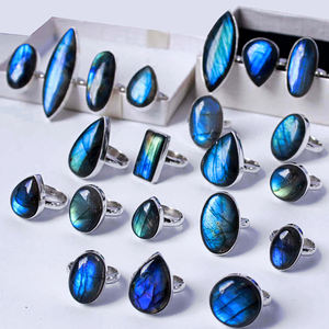 Anillo de boda de labradorita azul natural, anillo de boda de pegamento de loto de labradorita de granito azul, luz led, estampado de cabujón, llaves en blanco - Product Image 5