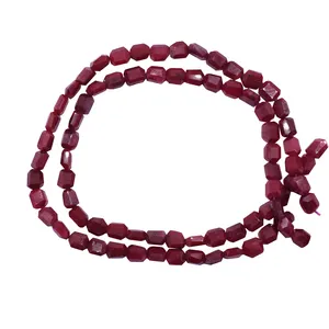 Ruby Corundum 9 To 10 MM Step Cut Nuggets Shape Beads Strand