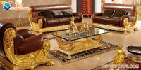 Juego de Muebles de Sala de Estar de Cuero de Lujo, Muebles de Sala de Estar Tapizados en Terciopelo Azul Premium con Mesa de Centro, Precio de Fábrica
