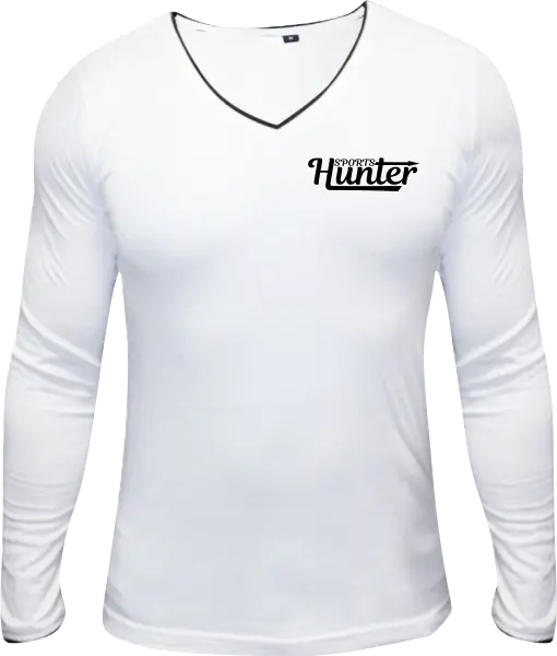 Hot Sale Fitness Casual White V Neck Long Sleeve Men's T Shirt with Custom Printing Logo